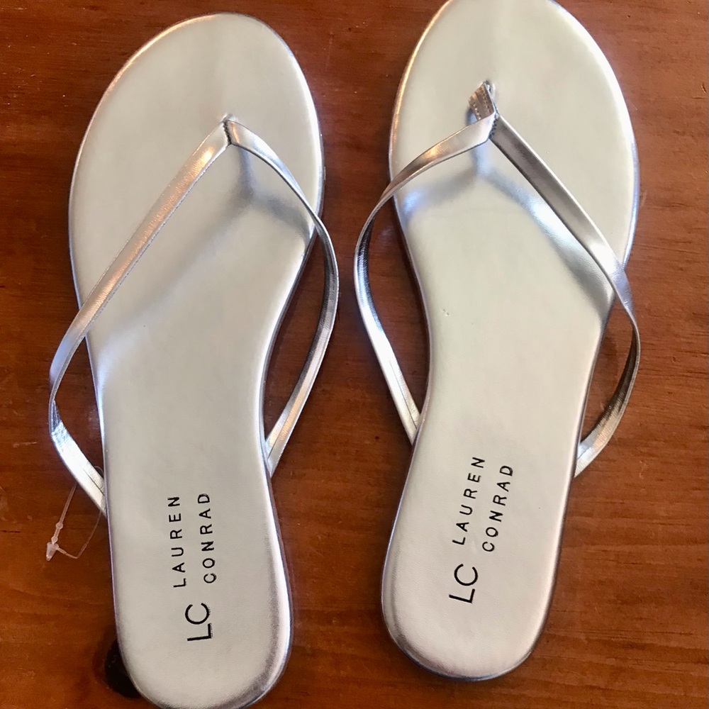 LC Lauren Conrad Silver Sandals with Metallic Straps